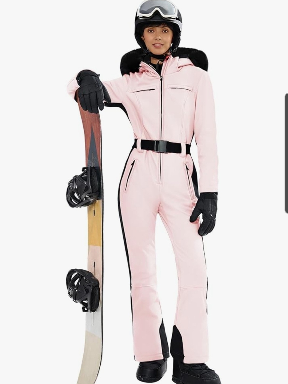 Women’s Pink And Black  One-Piece Snow Suit Waterproof Windproof Size Med